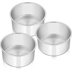imageEfar Cake Pans Set of 3 6 x 3 Inch Stainless Steel Round Cake Baking Pans Tins for Wedding Birthday Deep Side ampamp Nontoxic Oven ampamp Dishwasher Safe Mirror Finish ampamp Straight Side6 x 3 inch