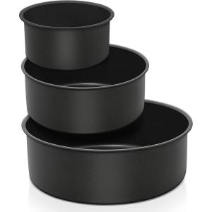 imageEfar Deep Cake Pan Set of 3 468 Inch Nonstick Stainless Steel Round Cake Pans Tins for Baking Layer Wedding Cakes Stainless Steel Core ampamp Nontoxic Coating Deep ampamp Straight Side86x34x2 In
