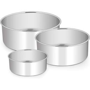 imageEfar Deep Cake Pan Set of 3 6 inch8 inch9 inch Stainless Steel Round Layer Cake Baking Pans Metal Tier Cake Tins for Wedding Birthday Leak Proof ampamp Straight Side Nontoxic ampamp Dishwasher Safe4x2 6 x 3 8x3inches