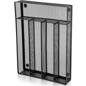 imageEfar Silverware Drawer Organizer Mesh Wire Utensil Tray Drawer Organizer for Kitchen Black Narrow Metal Flatware Cutlery HolderDivider 5 Compartment ampamp Small Size  125 x 925InchMetal