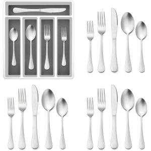 image20Piece Silverware Set with Tray Efar Stainless Steel Flatware Cutlery Set Service for 4 Eating Utensils Tableware with Plastic Organizer for Home Kitchen Matte Finished ampamp Dishwasher safe