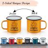 imageEfar Enamel Camping Mug Set of 6 16 Ounce Metal Enamel Coffee Tea Cups for Outdoor Camping Hiking Backpacking Kids 2Sided Unique Graphic Design ampamp Large Size  ColourfulBlack White Yellow Blue Dark Green Red