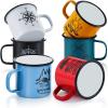 imageEfar Enamel Camping Mug Set of 6 16 Ounce Metal Enamel Coffee Tea Cups for Outdoor Camping Hiking Backpacking Kids 2Sided Unique Graphic Design ampamp Large Size  ColourfulBlack White Yellow Blue Dark Green Red