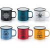 imageEfar Enamel Camping Mug Set of 6 16 Ounce Metal Enamel Coffee Tea Cups for Outdoor Camping Hiking Backpacking Kids 2Sided Unique Graphic Design ampamp Large Size  ColourfulBlack White Yellow Blue Dark Green Red