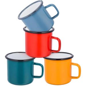 imageEfar Enamel Camping Mug Set of 6 16 Ounce Metal Enamel Coffee Tea Cups for Outdoor Camping Hiking Backpacking Kids 2Sided Unique Graphic Design ampamp Large Size  ColourfulRed Blue Dark Green Yellow