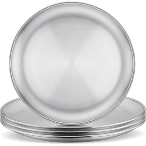 imageEfar Stainless Steel Plates Set of 6 8inch Metal Dinner Plates for Kids Toddlers Great for SelffeedingPicnicOutdoor Camping Healthy ampamp Nontoxic Shatterproof ampamp Dishwasher SafeSilver
