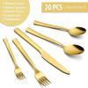 image20Piece Gold Silverware Set Efar Stainless Steel Flatware Set Service for 4 Cutlery Eating Utensil Set Includes Dinner ForksSpoonsKnives Square Edge ampamp Mirror Polished