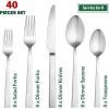 image40Piece Matte Black Silverware Set Efar Stainless Steel Flatware Set Service for 8 Metal Cutlery Eating Utensils Tableware Includes ForksSpoonsKnives Square EdgeSilver