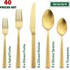 image40Piece Matte Black Silverware Set Efar Stainless Steel Flatware Set Service for 8 Metal Cutlery Eating Utensils Tableware Includes ForksSpoonsKnives Square EdgeGold