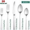image40Piece Matte Black Silverware Set Efar Stainless Steel Flatware Set Service for 8 Metal Cutlery Eating Utensils Tableware Includes ForksSpoonsKnives Square EdgeSilver