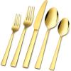 image20Piece Gold Silverware Set Efar Stainless Steel Flatware Set Service for 4 Cutlery Eating Utensil Set Includes Dinner ForksSpoonsKnives Square Edge ampamp Mirror Polished