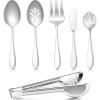 imageEfar Serving Utensils 6 Pieces Stainless Steel Serving Spoon Slotted Spoon Fork Tong Cake Server and Butter Knife for Parties Buffet Banquet Kitchen Mirror Finish ampamp Dishwasher SafeStreamlined