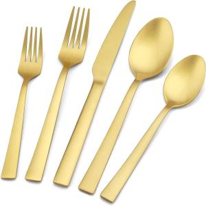 image40Piece Matte Black Silverware Set Efar Stainless Steel Flatware Set Service for 8 Metal Cutlery Eating Utensils Tableware Includes ForksSpoonsKnives Square EdgeGold