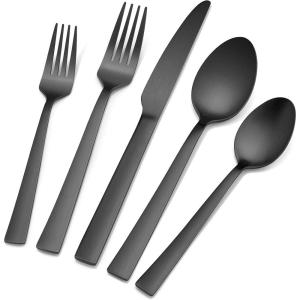 image40Piece Matte Black Silverware Set Efar Stainless Steel Flatware Set Service for 8 Metal Cutlery Eating Utensils Tableware Includes ForksSpoonsKnives Square EdgeBlack