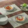 imageEfar Pasta Bowls Set of 435oz Shallow Ceramic Bowl Plates for Serving Dinner Soup ampamp Salad  Stoneware Pasta Plates  Microwave ampamp Dishwasher Safe  Matte BlackMist Green