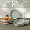 imageEfar Pasta Bowls Set of 435oz Shallow Ceramic Bowl Plates for Serving Dinner Soup ampamp Salad  Stoneware Pasta Plates  Microwave ampamp Dishwasher Safe  Matte BlackMist Green