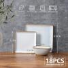 imageEfar Square plates and bowls Sets for 6 18Piece Reactive Glaze Stoneware Dinnerware Sets Porcelain Dishware Sets for Kitchen Home Microwave ampamp Dishwasher Safe Deep Sea BlueSeashell White