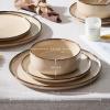 imageEfar Stoneware Dinnerware Sets for 4 12 Pieces Reactive Glaze Plates and Bowls Sets Elegant Dishes with Rustic Terracotta Base Dishwasher ampamp Microwave Safe Scratch Resistant Deep CamelSandy Beige