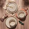 imageEfar Stoneware Dinnerware Sets for 4 12 Pieces Reactive Glaze Plates and Bowls Sets Elegant Dishes with Rustic Terracotta Base Dishwasher ampamp Microwave Safe Scratch Resistant Deep CamelSandy Beige