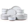 imageEfar Stoneware Dinnerware Sets for 4 12 Pieces Reactive Glaze Plates and Bowls Sets Elegant Dishes with Rustic Terracotta Base Dishwasher ampamp Microwave Safe Scratch Resistant Deep CamelGlacier White