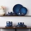 imageEfar Stoneware Dinnerware Sets for 4 12 Pieces Reactive Glaze Plates and Bowls Sets Elegant Dishes with Rustic Terracotta Base Dishwasher ampamp Microwave Safe Scratch Resistant Deep CamelDeep Sea Blue