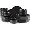 imageEfar Stoneware Dinnerware Sets for 4 12 Pieces Reactive Glaze Plates and Bowls Sets Elegant Dishes with Rustic Terracotta Base Dishwasher ampamp Microwave Safe Scratch Resistant Deep CamelMatte Black