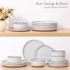 imageEfar Stoneware Dinnerware Sets for 4 12 Pieces Reactive Glaze Plates and Bowls Sets Elegant Dishes with Rustic Terracotta Base Dishwasher ampamp Microwave Safe Scratch Resistant Deep CamelGlacier White