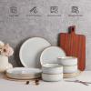 imageEfar Stoneware Dinnerware Sets for 4 12 Pieces Reactive Glaze Plates and Bowls Sets Elegant Dishes with Rustic Terracotta Base Dishwasher ampamp Microwave Safe Scratch Resistant Deep CamelSeashell White