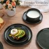 imageEfar Stoneware Dinnerware Sets for 4 12 Pieces Reactive Glaze Plates and Bowls Sets Elegant Dishes with Rustic Terracotta Base Dishwasher ampamp Microwave Safe Scratch Resistant Deep CamelBlackish Green