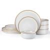 imageEfar Stoneware Dinnerware Sets for 4 12 Pieces Reactive Glaze Plates and Bowls Sets Elegant Dishes with Rustic Terracotta Base Dishwasher ampamp Microwave Safe Scratch Resistant Deep CamelSeashell White