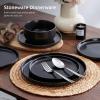 imageEfar Stoneware Dinnerware Sets for 4 12 Pieces Reactive Glaze Plates and Bowls Sets Elegant Dishes with Rustic Terracotta Base Dishwasher ampamp Microwave Safe Scratch Resistant Deep CamelMatte Black