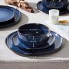 imageEfar Stoneware Dinnerware Sets for 4 12 Pieces Reactive Glaze Plates and Bowls Sets Elegant Dishes with Rustic Terracotta Base Dishwasher ampamp Microwave Safe Scratch Resistant Deep CamelDeep Sea Blue