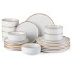 imageEfar Stoneware Dinnerware Sets for 4 12 Pieces Reactive Glaze Plates and Bowls Sets Elegant Dishes with Rustic Terracotta Base Dishwasher ampamp Microwave Safe Scratch Resistant Deep CamelSeashell White