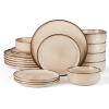 imageEfar Stoneware Dinnerware Sets for 4 12 Pieces Reactive Glaze Plates and Bowls Sets Elegant Dishes with Rustic Terracotta Base Dishwasher ampamp Microwave Safe Scratch Resistant Deep CamelSandy Beige