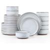 imageEfar Stoneware Dinnerware Sets for 4 12 Pieces Reactive Glaze Plates and Bowls Sets Elegant Dishes with Rustic Terracotta Base Dishwasher ampamp Microwave Safe Scratch Resistant Deep CamelGlacier White