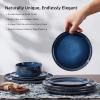imageEfar Stoneware Dinnerware Sets for 4 12 Pieces Reactive Glaze Plates and Bowls Sets Elegant Dishes with Rustic Terracotta Base Dishwasher ampamp Microwave Safe Scratch Resistant Deep CamelDeep Sea Blue