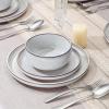 imageEfar Stoneware Dinnerware Sets for 4 12 Pieces Reactive Glaze Plates and Bowls Sets Elegant Dishes with Rustic Terracotta Base Dishwasher ampamp Microwave Safe Scratch Resistant Deep CamelGlacier White