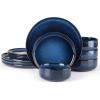 imageEfar Stoneware Dinnerware Sets for 4 12 Pieces Reactive Glaze Plates and Bowls Sets Elegant Dishes with Rustic Terracotta Base Dishwasher ampamp Microwave Safe Scratch Resistant Deep CamelDeep Sea Blue