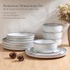 imageEfar Stoneware Dinnerware Sets for 4 12 Pieces Reactive Glaze Plates and Bowls Sets Elegant Dishes with Rustic Terracotta Base Dishwasher ampamp Microwave Safe Scratch Resistant Deep CamelGlacier White