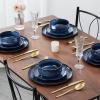 imageEfar Stoneware Dinnerware Sets for 4 12 Pieces Reactive Glaze Plates and Bowls Sets Elegant Dishes with Rustic Terracotta Base Dishwasher ampamp Microwave Safe Scratch Resistant Deep CamelDeep Sea Blue
