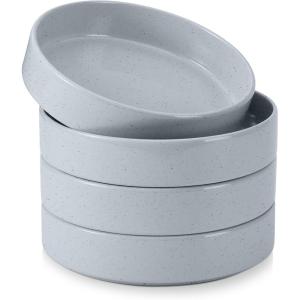 imageEfar Pasta Bowls Set of 435oz Shallow Ceramic Bowl Plates for Serving Dinner Soup ampamp Salad  Stoneware Pasta Plates  Microwave ampamp Dishwasher Safe  Matte BlackHaze Gray