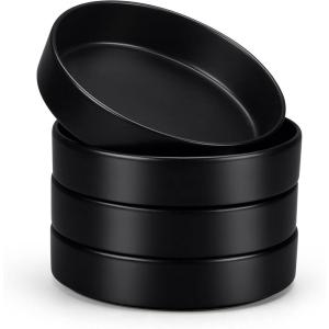 imageEfar Pasta Bowls Set of 435oz Shallow Ceramic Bowl Plates for Serving Dinner Soup ampamp Salad  Stoneware Pasta Plates  Microwave ampamp Dishwasher Safe  Matte BlackMatte Black