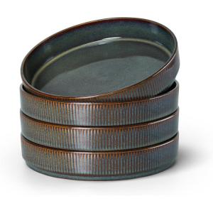 imageEfar Pasta Bowls Set of 6 35oz Large Salad Bowl Plate for Dinner Serving Soup Wide ampamp Shallow Ceramic Stoneware Pasta Plates Microwave ampamp Dishwasher Safe Textured Stripes ampamp Speckled White 8Blackish Green