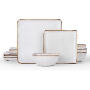 imageEfar Square plates and bowls Sets for 6 18Piece Reactive Glaze Stoneware Dinnerware Sets Porcelain Dishware Sets for Kitchen Home Microwave ampamp Dishwasher Safe Deep Sea BlueSeashell White