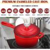 imageEfar Enameled Cast Iron Sauce Pan 2 Quart Dutch Oven Saucepan with Lid Small Sauce Pot for Cooking Boiling Healthy ampamp Non Toxic Induction ampamp Oven Safe Light BlueRed