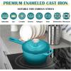 imageEfar Enameled Cast Iron Sauce Pan 2 Quart Dutch Oven Saucepan with Lid Small Sauce Pot for Cooking Boiling Healthy ampamp Non Toxic Induction ampamp Oven Safe Light BluePeacock Green
