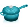 imageEfar Enameled Cast Iron Sauce Pan 2 Quart Dutch Oven Saucepan with Lid Small Sauce Pot for Cooking Boiling Healthy ampamp Non Toxic Induction ampamp Oven Safe Light BluePeacock Green