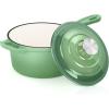 imageEfar Enameled Cast Iron Sauce Pan 2 Quart Dutch Oven Saucepan with Lid Small Sauce Pot for Cooking Boiling Healthy ampamp Non Toxic Induction ampamp Oven Safe Light BluePistachio Green