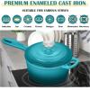 imageEfar Enameled Cast Iron Sauce Pan 2 Quart Dutch Oven Saucepan with Lid Small Sauce Pot for Cooking Boiling Healthy ampamp Non Toxic Induction ampamp Oven Safe Light BluePeacock Green