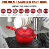 imageEfar Enameled Cast Iron Sauce Pan 2 Quart Dutch Oven Saucepan with Lid Small Sauce Pot for Cooking Boiling Healthy ampamp Non Toxic Induction ampamp Oven Safe Light BlueRed